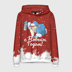 Толстовка-худи мужская Пьяный Дед Мороз, цвет: 3D-белый