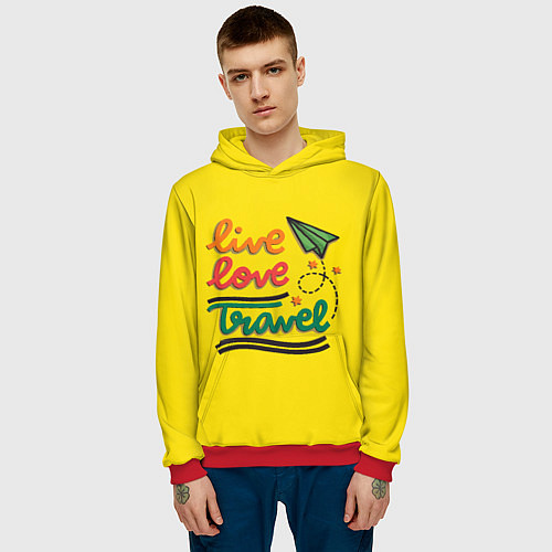 Мужская толстовка Жизнь, любовь, путешествия / 3D-Красный – фото 3
