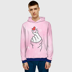 Толстовка-худи мужская Сердечко пальцами, цвет: 3D-синий — фото 2