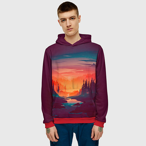 Мужская толстовка Minimal forest sunset / 3D-Красный – фото 3