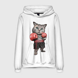 Толстовка-худи мужская Кот боксёр, цвет: 3D-белый
