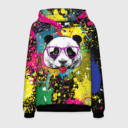 Толстовка-худи мужская Панда хипстер в брызгах краски, цвет: 3D-черный