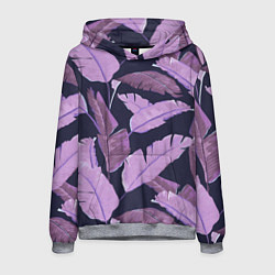 Толстовка-худи мужская Tropical leaves 4 purple, цвет: 3D-меланж