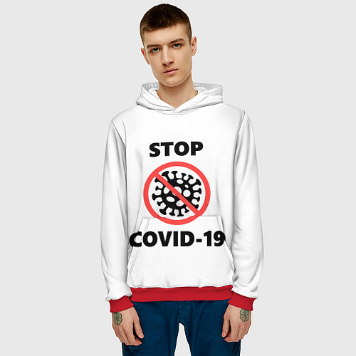 Мужская толстовка STOP COVID-19 / 3D-Красный – фото 3