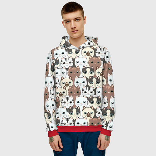 Мужская толстовка Кошачьи моськи / 3D-Красный – фото 3