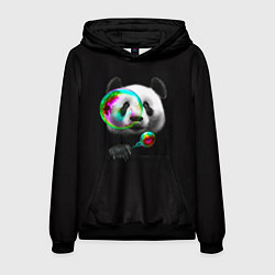 Толстовка-худи мужская Панда и мыльный пузырь, цвет: 3D-черный
