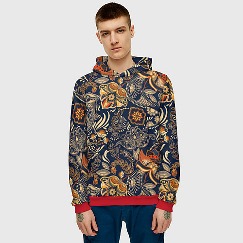 Мужская толстовка Узор орнамент цветы этно / 3D-Красный – фото 3