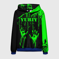Толстовка-худи мужская Юрий следы рук в зеленой краске, цвет: 3D-синий