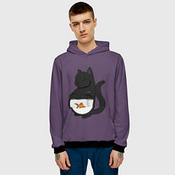 Толстовка-худи мужская Довольный кот, цвет: 3D-черный — фото 2
