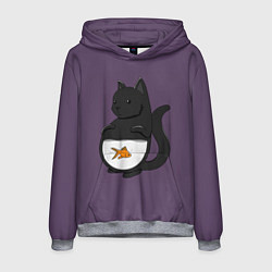 Толстовка-худи мужская Довольный кот, цвет: 3D-меланж