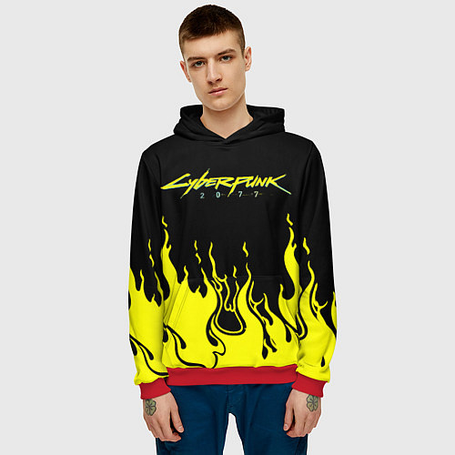 Мужская толстовка CYBERPUNK 2077 / 3D-Красный – фото 3
