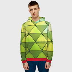 Толстовка-худи мужская Зелёные треугольники, цвет: 3D-красный — фото 2