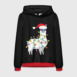 Толстовка-худи мужская Рождественская Лама, цвет: 3D-красный