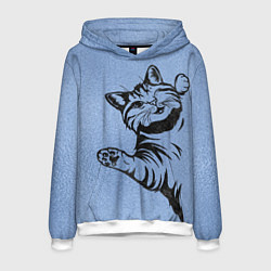 Толстовка-худи мужская Улыбающийся кот, цвет: 3D-белый