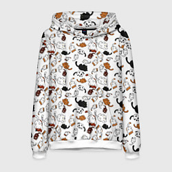 Толстовка-худи мужская Коты Паттерн, цвет: 3D-белый