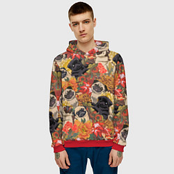 Толстовка-худи мужская Мопсики Цветочки, цвет: 3D-красный — фото 2