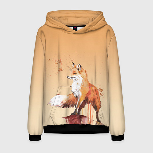 Мужская толстовка Акварельная лиса задумчивости / 3D-Черный – фото 1