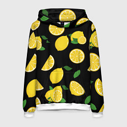 Толстовка-худи мужская Лимоны на чёрном, цвет: 3D-белый