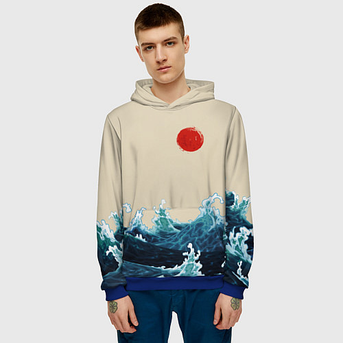 Мужская толстовка Японский Стиль Волны и Солнце / 3D-Синий – фото 3