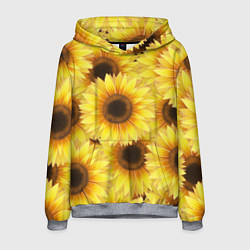 Толстовка-худи мужская Подсолнухи в поле, цвет: 3D-меланж