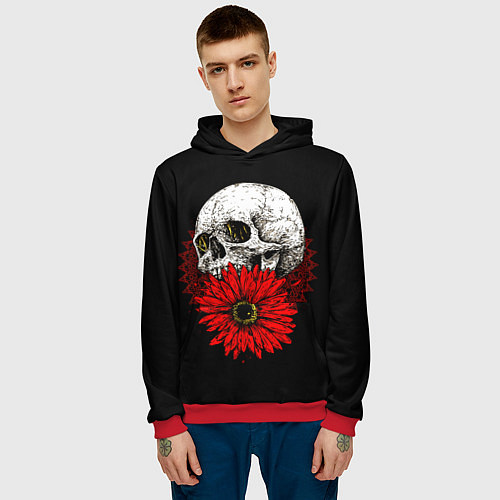 Мужская толстовка Череп и Красный Цветок Skull / 3D-Красный – фото 3