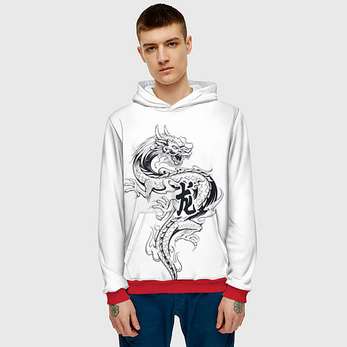 Мужская толстовка Китайский дракон на белом фоне / 3D-Красный – фото 3