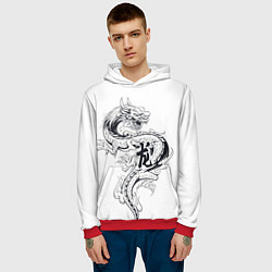 Толстовка-худи мужская Китайский дракон на белом фоне, цвет: 3D-красный — фото 2