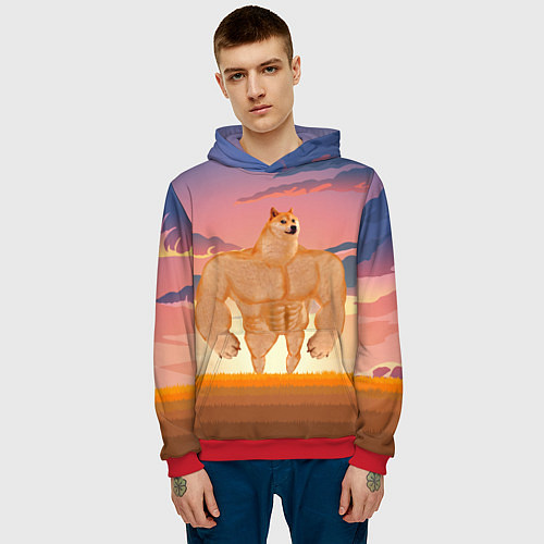 Мужская толстовка Мем собака качок DOGE / 3D-Красный – фото 3