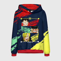 Толстовка-худи мужская Луффи, Зоро и Санджи One Piece, цвет: 3D-красный
