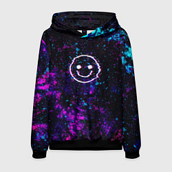 Толстовка-худи мужская GLITCH SMILE ГЛИТЧ СМАЙЛ, цвет: 3D-черный