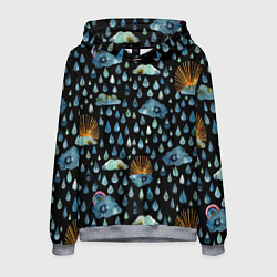 Толстовка-худи мужская Дождливая осень Солнце, облака, цвет: 3D-меланж