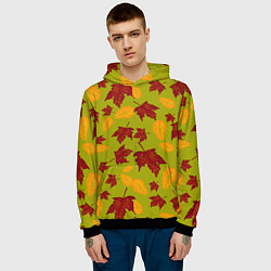 Толстовка-худи мужская Осенние листья клён и дуб, цвет: 3D-черный — фото 2