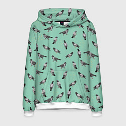 Толстовка-худи мужская Голуби на зеленом, цвет: 3D-белый