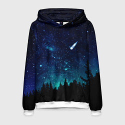 Толстовка-худи мужская ЛЕС НОЧЬЮ, цвет: 3D-белый