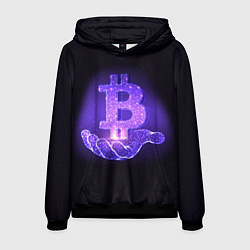 Толстовка-худи мужская BITCOIN IN HAND БИТКОИН, цвет: 3D-черный
