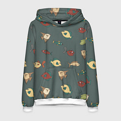 Толстовка-худи мужская Морские рыбки на зеленом фоне, цвет: 3D-белый