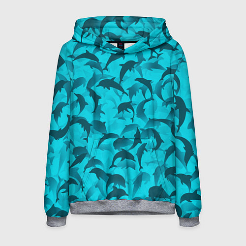 Мужская толстовка Синий камуфляж с дельфинами / 3D-Меланж – фото 1