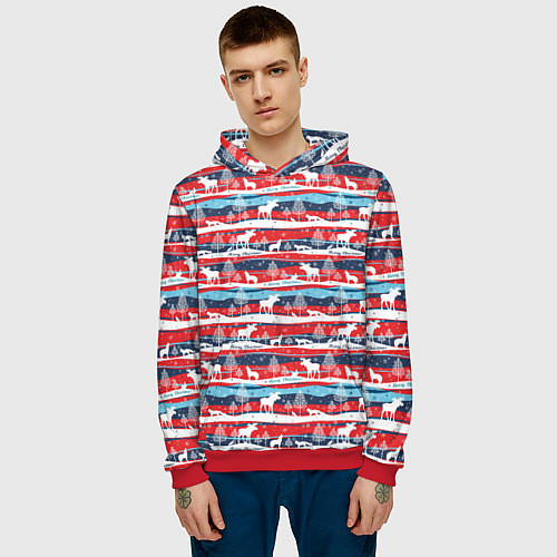 Мужская толстовка Merry Christmas лесные звери / 3D-Красный – фото 3