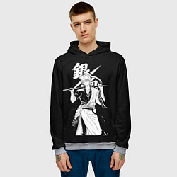 Толстовка-худи мужская Гинтоки Саката держит меч Гинтама, цвет: 3D-меланж — фото 2