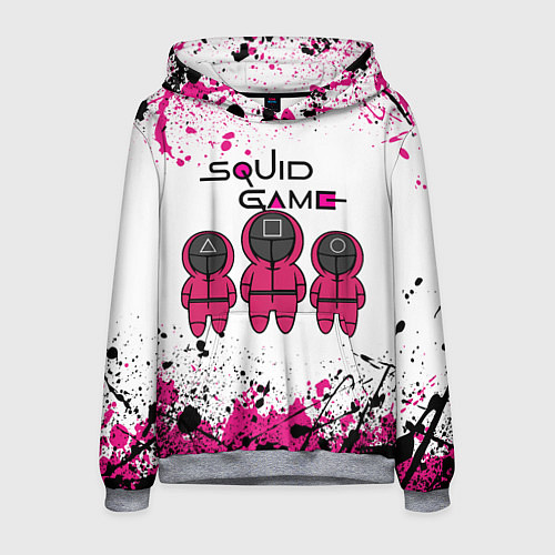 Мужская толстовка ИГРА В КАЛЬМАРА, СТРАЖИ БРЫЗГИ КРАСОК / 3D-Меланж – фото 1