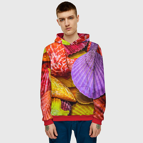 Мужская толстовка Разноцветные ракушки multicolored seashells / 3D-Красный – фото 3
