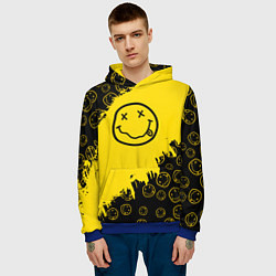 Толстовка-худи мужская Nirvana Smile Нирвана Рваный Паттерн, цвет: 3D-синий — фото 2