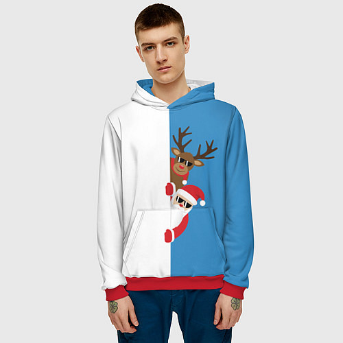 Мужская толстовка Крутые Санта и Олень / 3D-Красный – фото 3