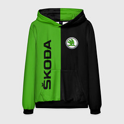 Толстовка-худи мужская SKODA черно-зеленый, цвет: 3D-черный