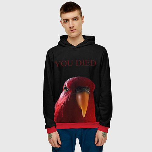 Мужская толстовка Красный попугай Red parrot / 3D-Красный – фото 3
