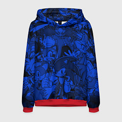Толстовка-худи мужская SONIC BLUE PATTERN СИНИЙ ЁЖ, цвет: 3D-красный