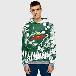 Толстовка-худи мужская Minnesota Wild, Миннесота Уайлд, цвет: 3D-меланж — фото 2