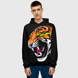 Толстовка-худи мужская Тигр, с зелеными глазами, цвет: 3D-черный — фото 2