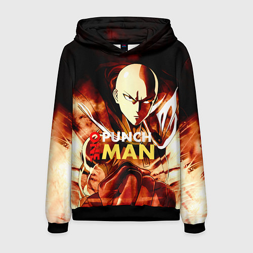 Мужская толстовка Огненный Сайтама One Punch-Man / 3D-Черный – фото 1