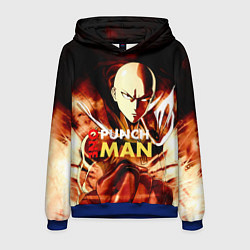 Толстовка-худи мужская Огненный Сайтама One Punch-Man, цвет: 3D-синий